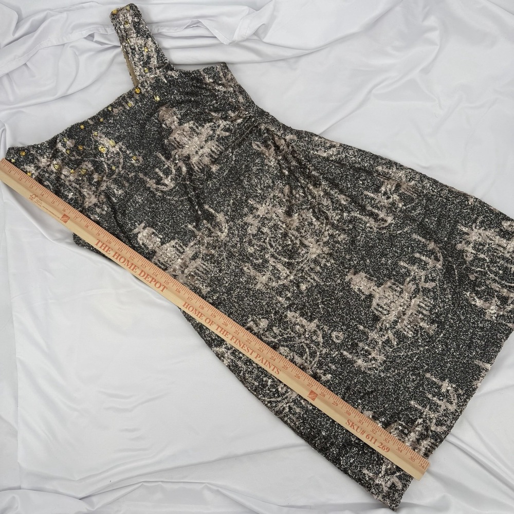 VTG Kay Unger Sz 16 Chandelier Sequined Mini Dress‎ Embellished Y2K Ruched Side - Picture 9 of 9